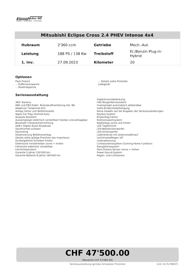 Mitsubishi Eclipse Cross 2.4 PHEV Intense 4x4